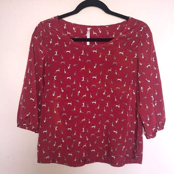 Audrey 3+1 Tops - Audrey 3+1 Red Cat Blouse 3/4 Length Sleeves